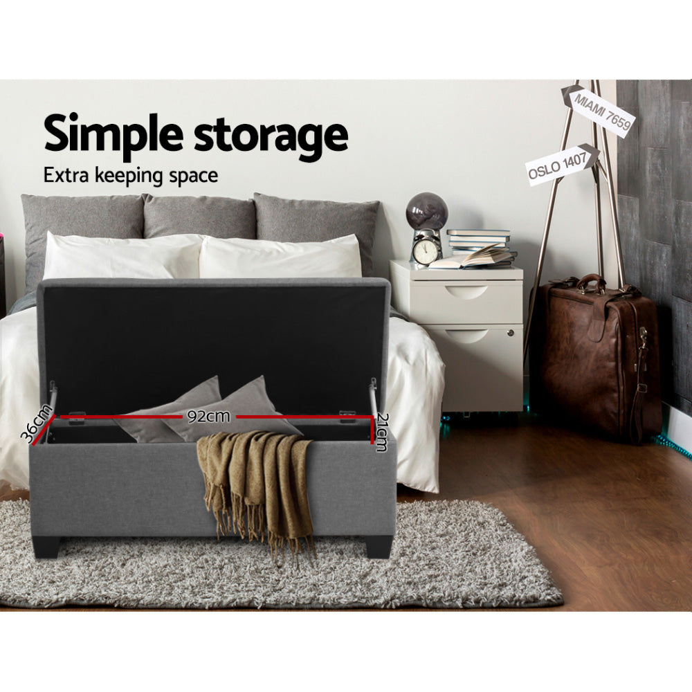 Storage Ottoman Blanket Box 97cm Linen - Grey