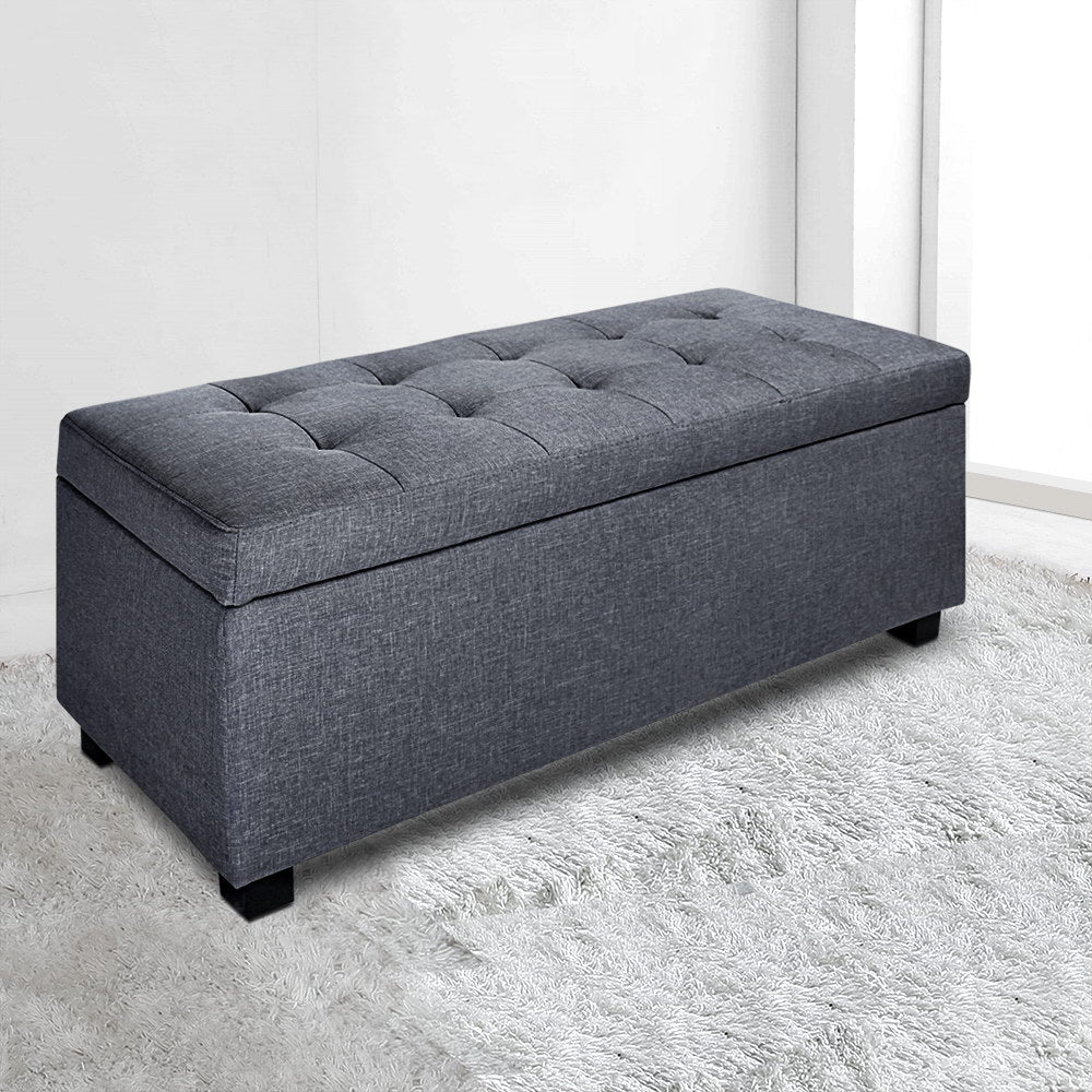 Storage Ottoman Blanket Box 97cm Linen - Grey