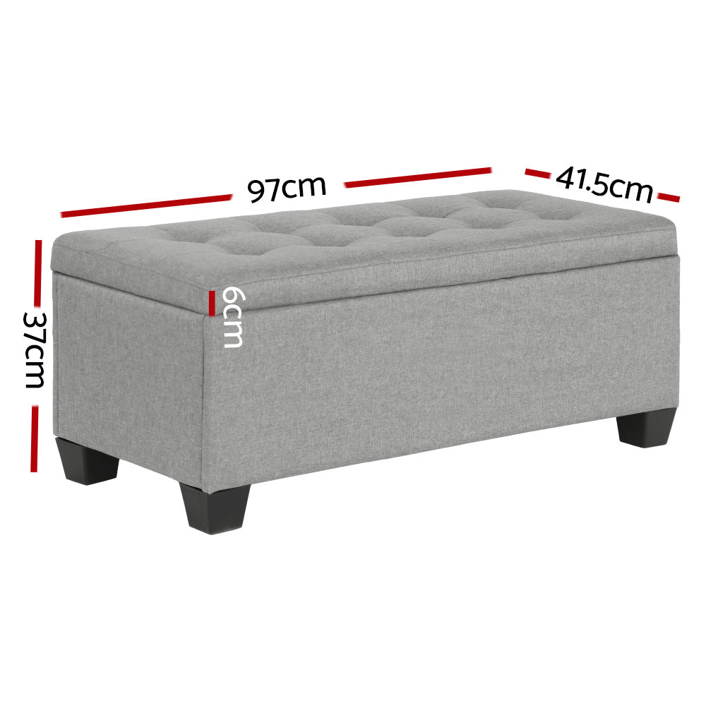 Storage Ottoman Blanket Box 97cm Linen - Light Grey