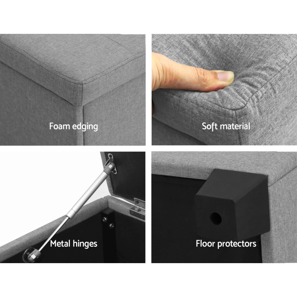 Storage Ottoman Blanket Box 97cm Linen - Light Grey