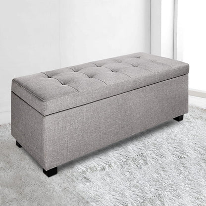 Storage Ottoman Blanket Box 97cm Linen - Light Grey