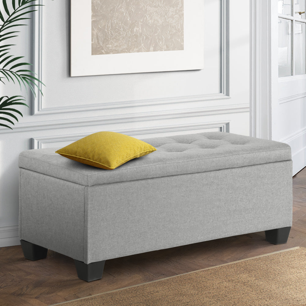 Storage Ottoman Blanket Box 97cm Linen - Light Grey