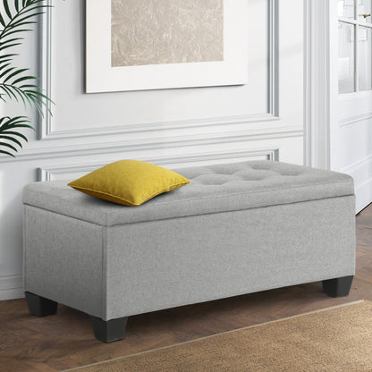 Storage Ottoman Blanket Box 97cm Linen - Light Grey