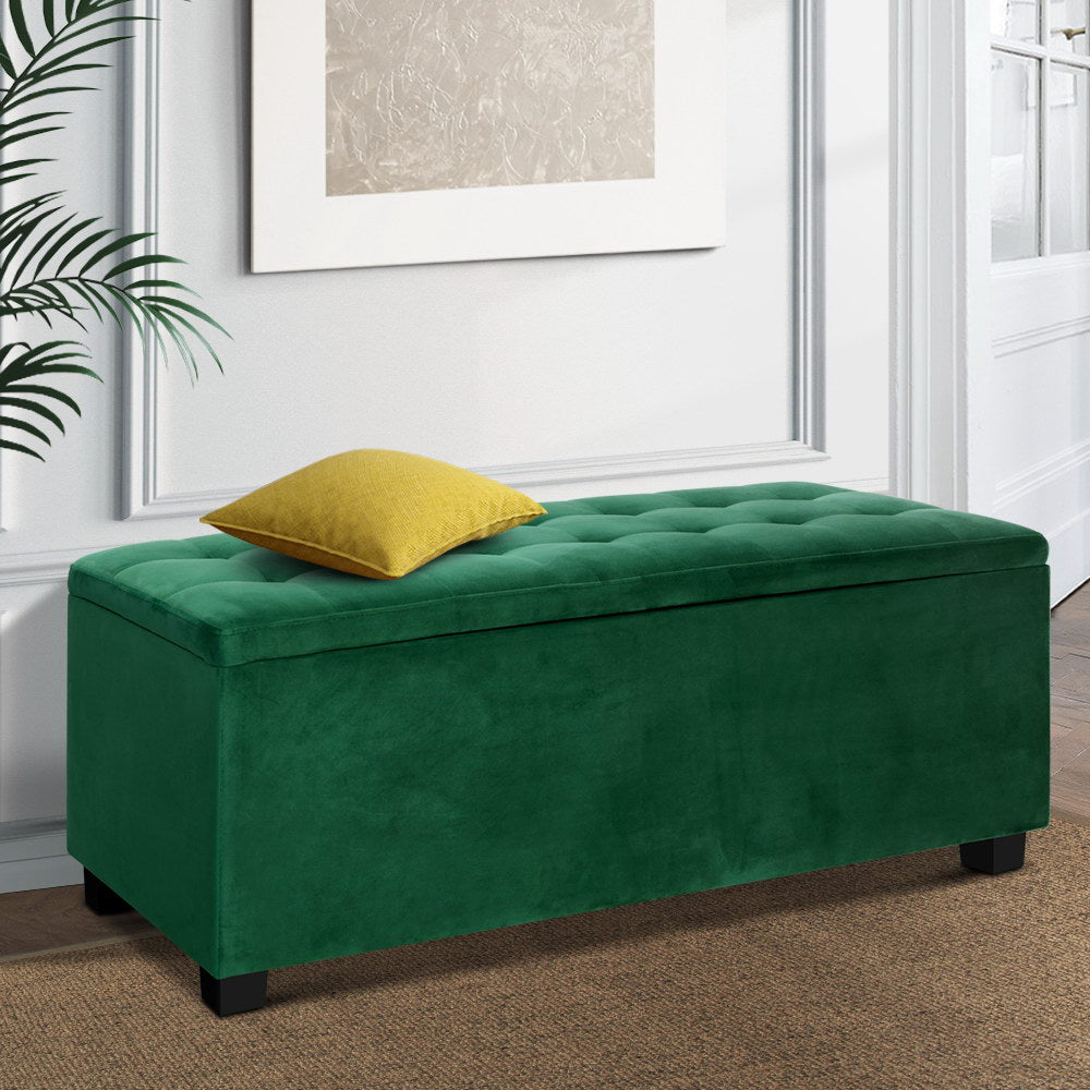 Storage Ottoman Blanket Box 97cm Velvet - Green