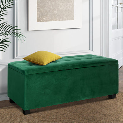 Storage Ottoman Blanket Box 97cm Velvet - Green