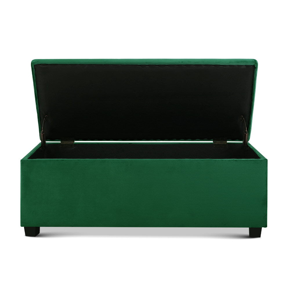Storage Ottoman Blanket Box 97cm Velvet - Green