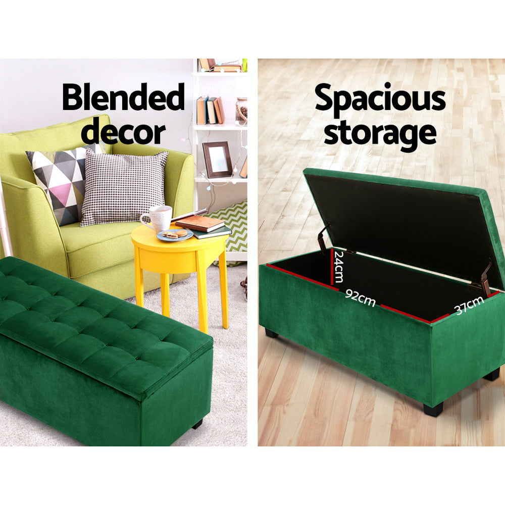 Storage Ottoman Blanket Box 97cm Velvet - Green