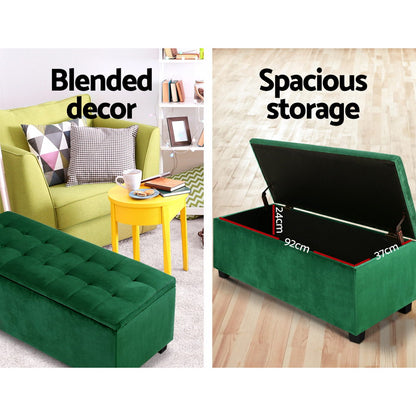 Storage Ottoman Blanket Box 97cm Velvet - Green