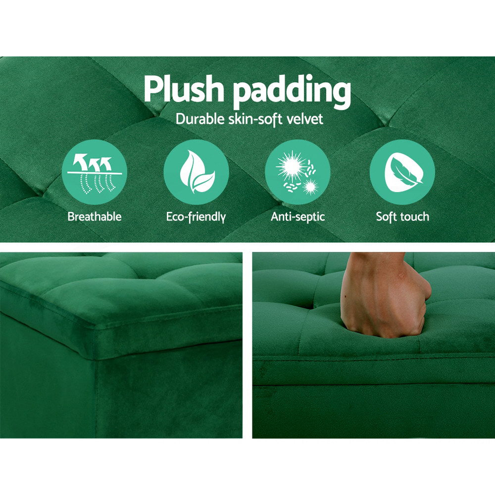 Storage Ottoman Blanket Box 97cm Velvet - Green