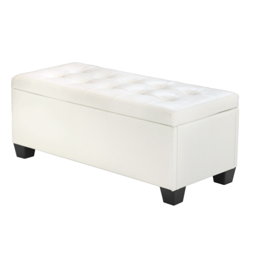 Storage Ottoman Blanket Box 97cm Leather - White