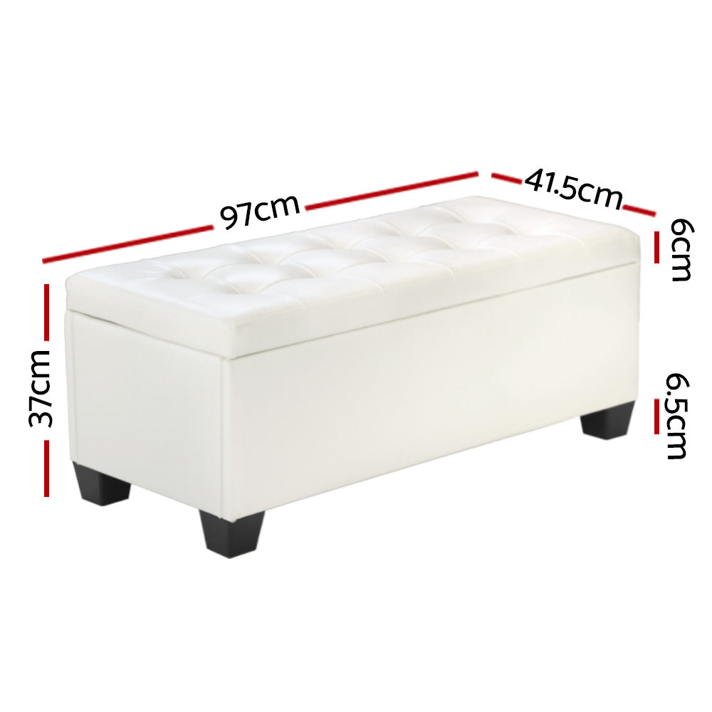 Storage Ottoman Blanket Box 97cm Leather - White