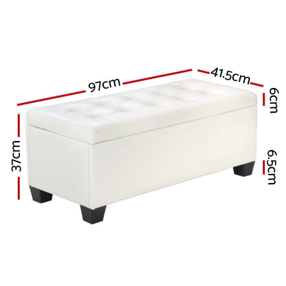 Storage Ottoman Blanket Box 97cm Leather - White