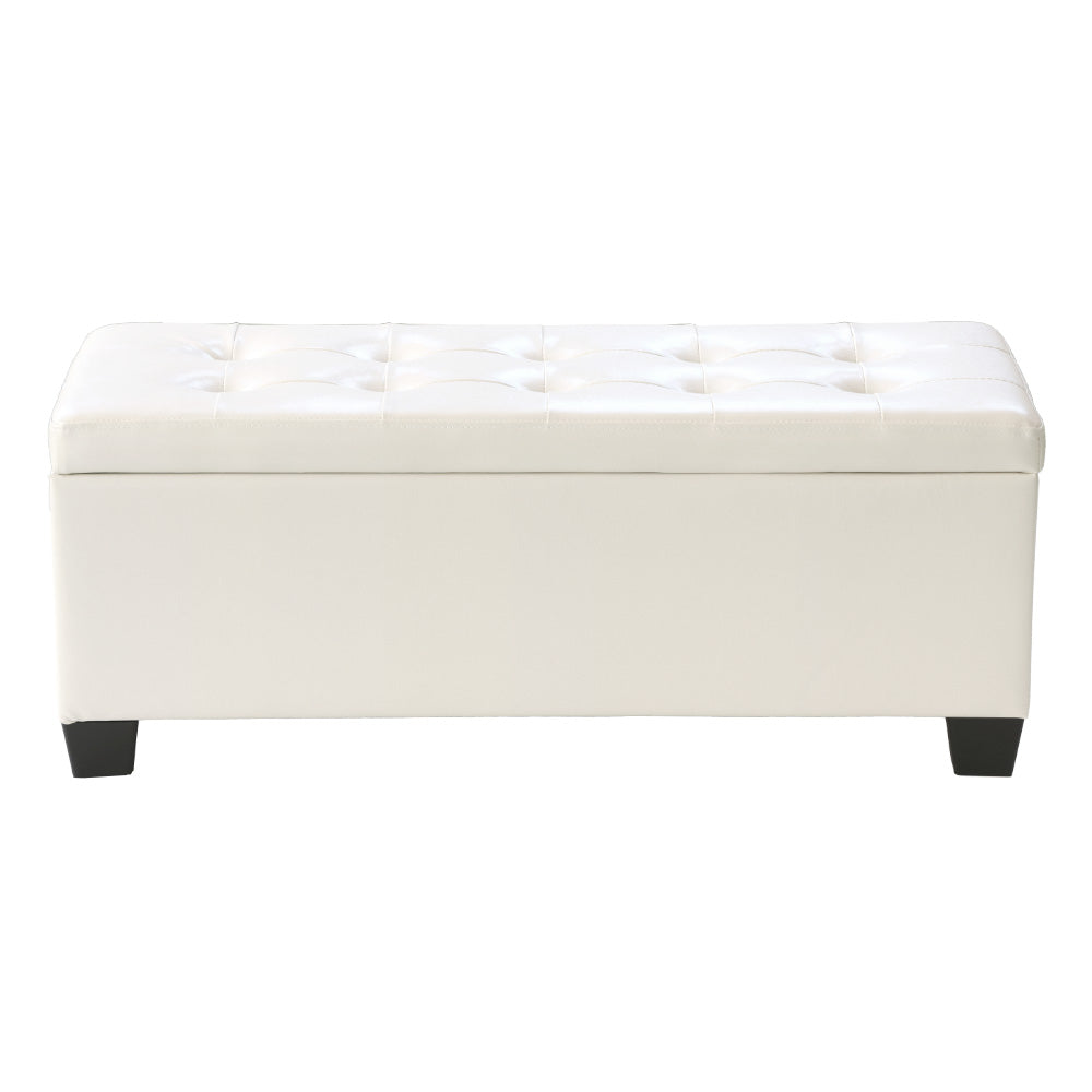Storage Ottoman Blanket Box 97cm Leather - White