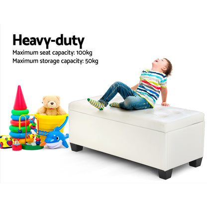 Storage Ottoman Blanket Box 97cm Leather - White