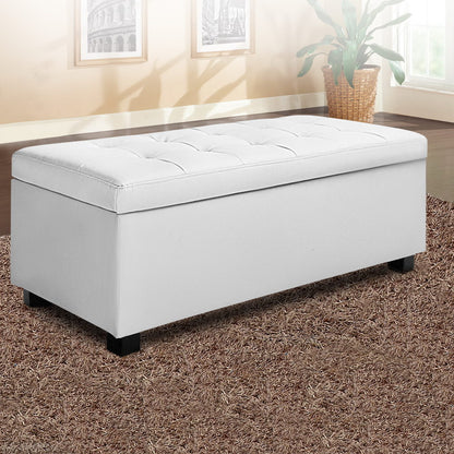 Storage Ottoman Blanket Box 97cm Leather - White