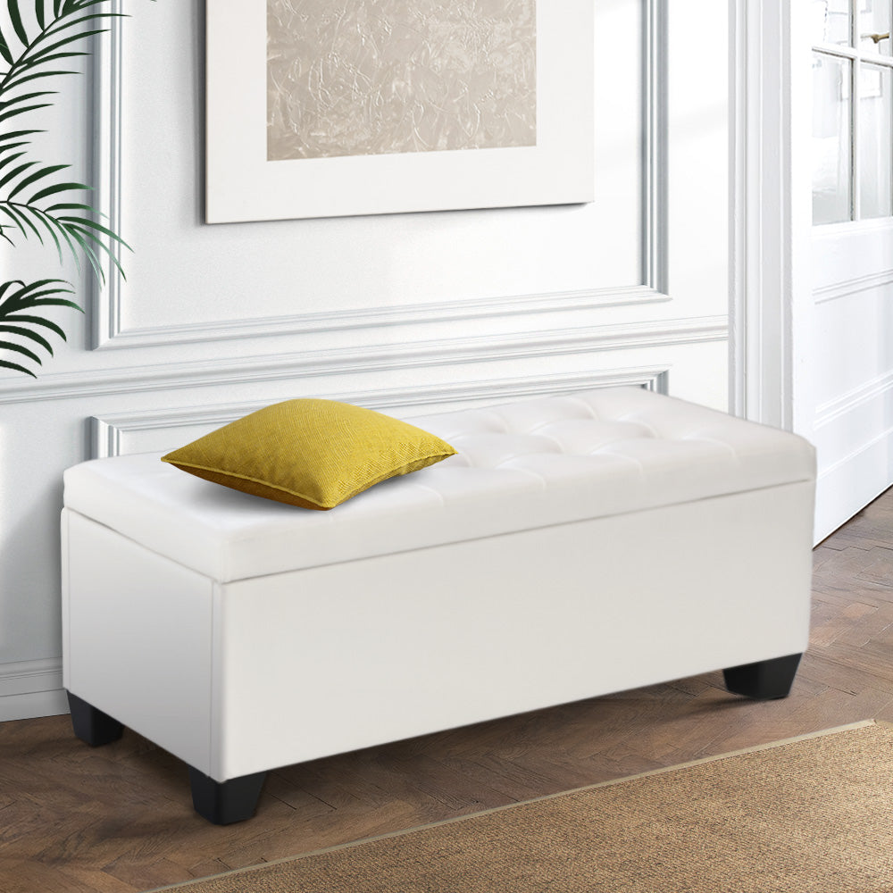 Storage Ottoman Blanket Box 97cm Leather - White