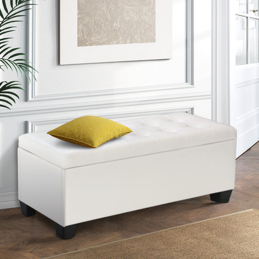 Storage Ottoman Blanket Box 97cm Leather - White