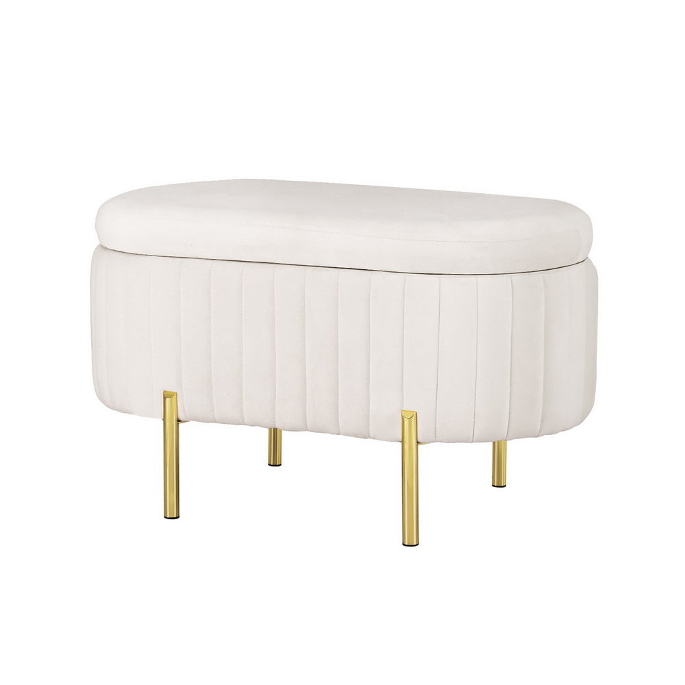 Storage Ottoman Blanket Box 87cm Velvet Oval - White