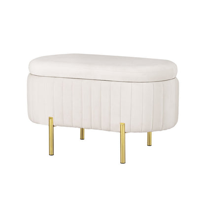 Storage Ottoman Blanket Box 87cm Velvet Oval - White