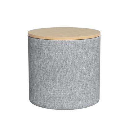 Storage Ottoman Blanket Box 40cm Linen Round - Grey