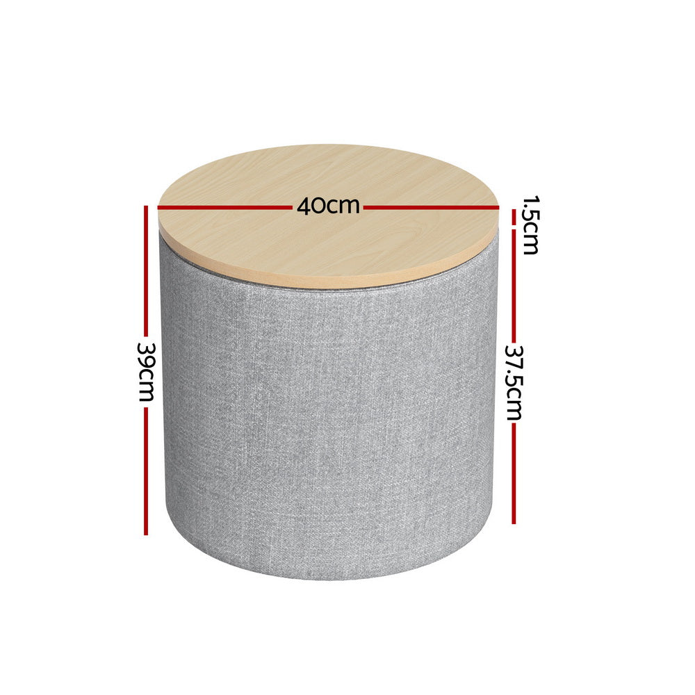 Storage Ottoman Blanket Box 40cm Linen Round - Grey