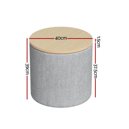 Storage Ottoman Blanket Box 40cm Linen Round - Grey
