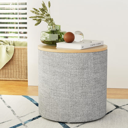 Storage Ottoman Blanket Box 40cm Linen Round - Grey