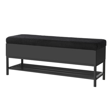 Storage Ottoman Blanket Box 110cm Boucle Shelf - Black