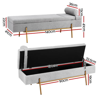 Storage Ottoman Bed 140cm Pillow Foot Stool - Grey