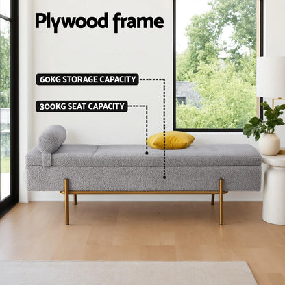 Storage Ottoman Bed 140cm Pillow Foot Stool - Grey