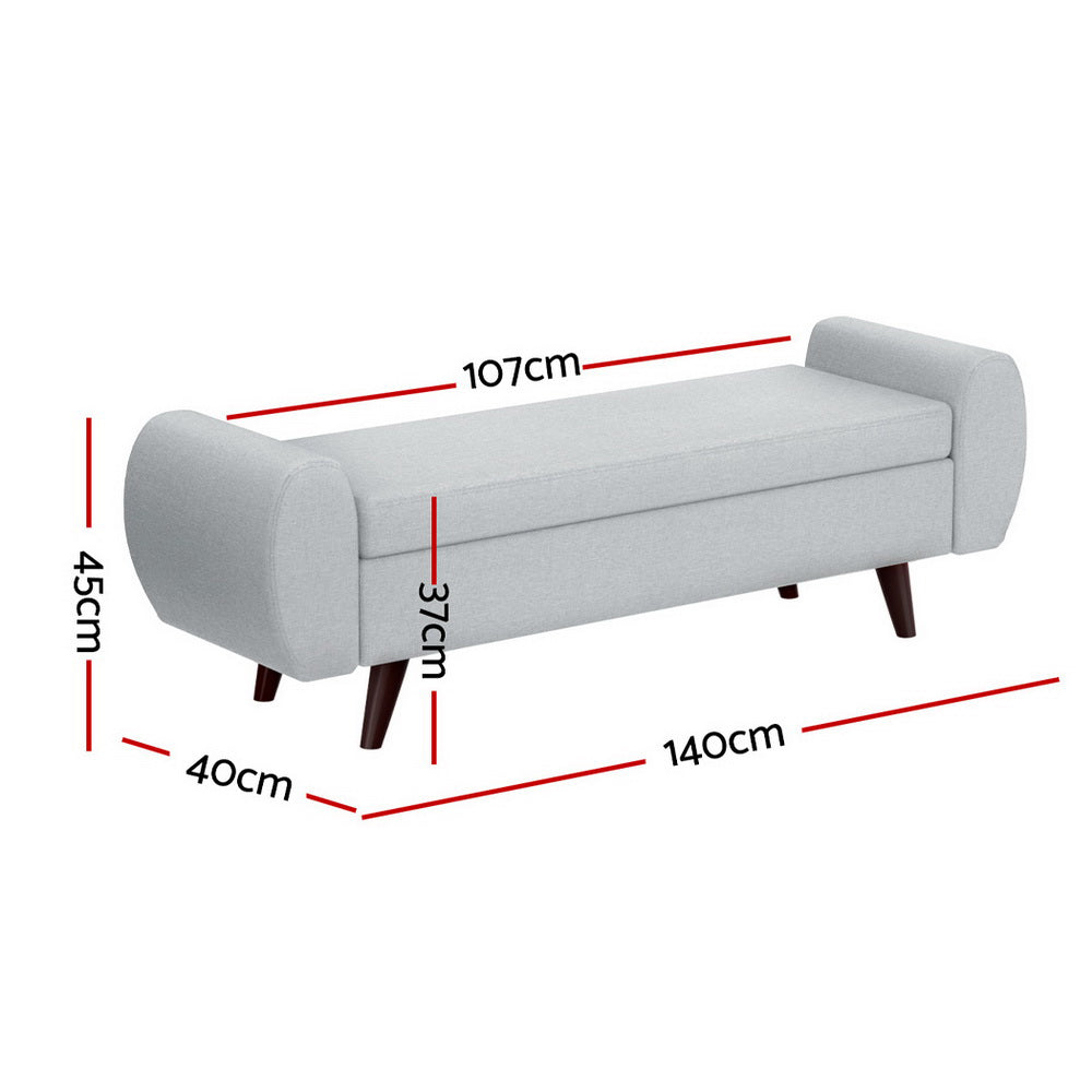 Storage Ottoman Blanket Box Armrest 140cm - Grey