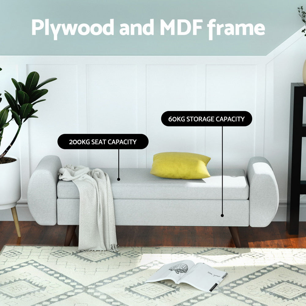 Storage Ottoman Blanket Box Armrest 140cm - Grey