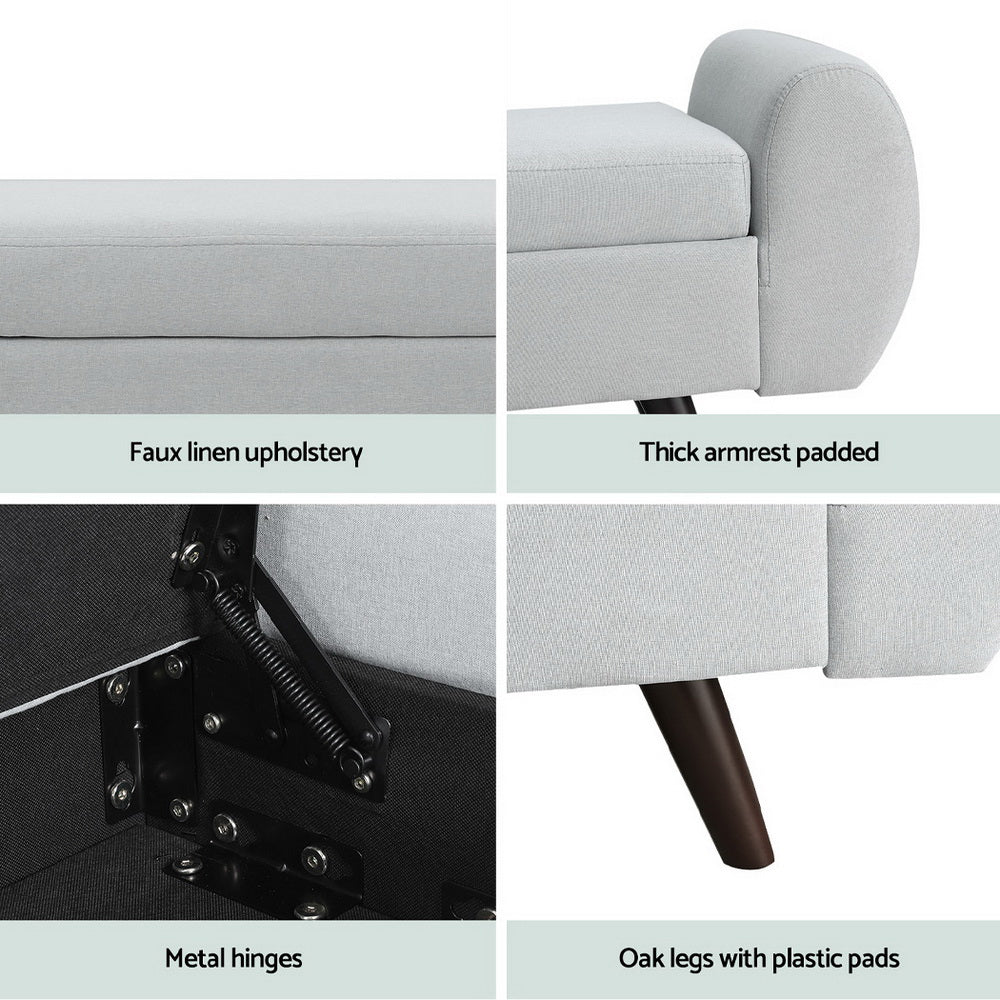 Storage Ottoman Blanket Box Armrest 140cm - Grey