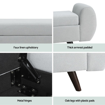 Storage Ottoman Blanket Box Armrest 140cm - Grey