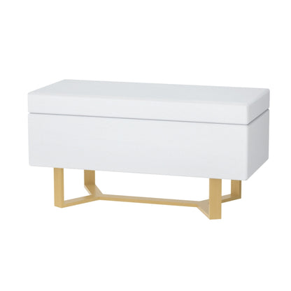 Storage Ottoman Blanket Box Criss-cross Linen - White