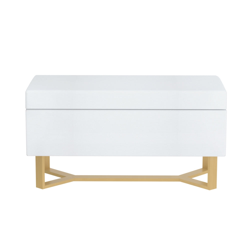 Storage Ottoman Blanket Box Criss-cross Linen - White