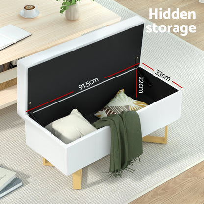 Storage Ottoman Blanket Box Criss-cross Linen - White