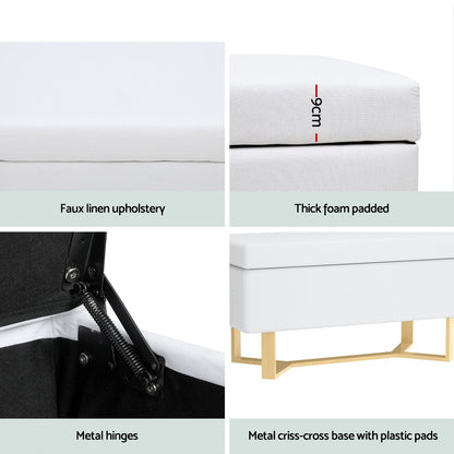 Storage Ottoman Blanket Box Criss-cross Linen - White