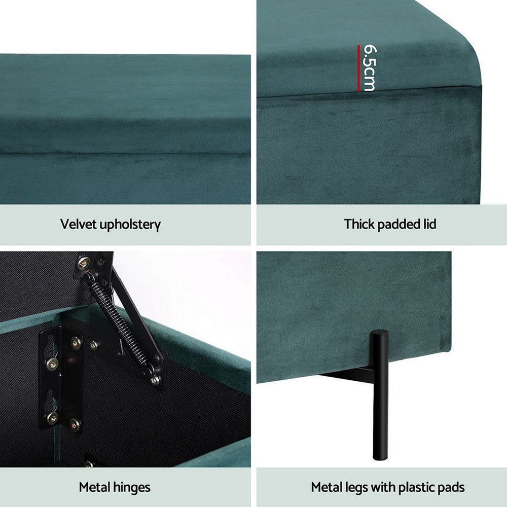 Storage Ottoman Blanket Box 140cm Velvet - Green