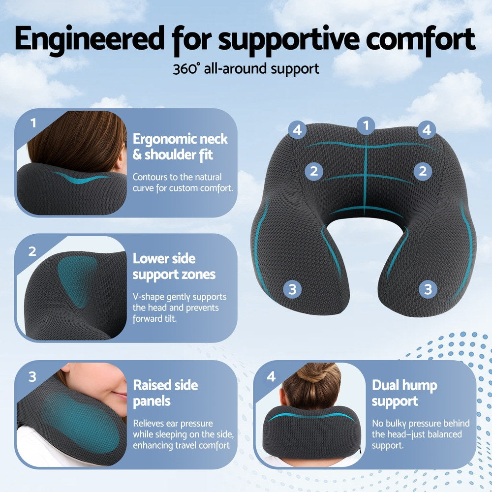 Memory Foam Travel Neck Pillow - Black
