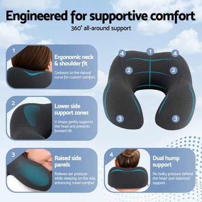 Memory Foam Travel Neck Pillow - Black