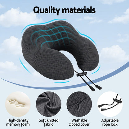 Memory Foam Travel Neck Pillow - Black