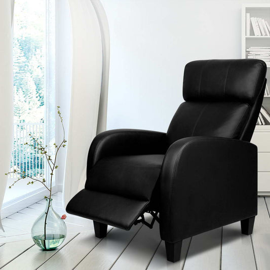 Sofa Recliner PU Leather Reclining Armchair - Black