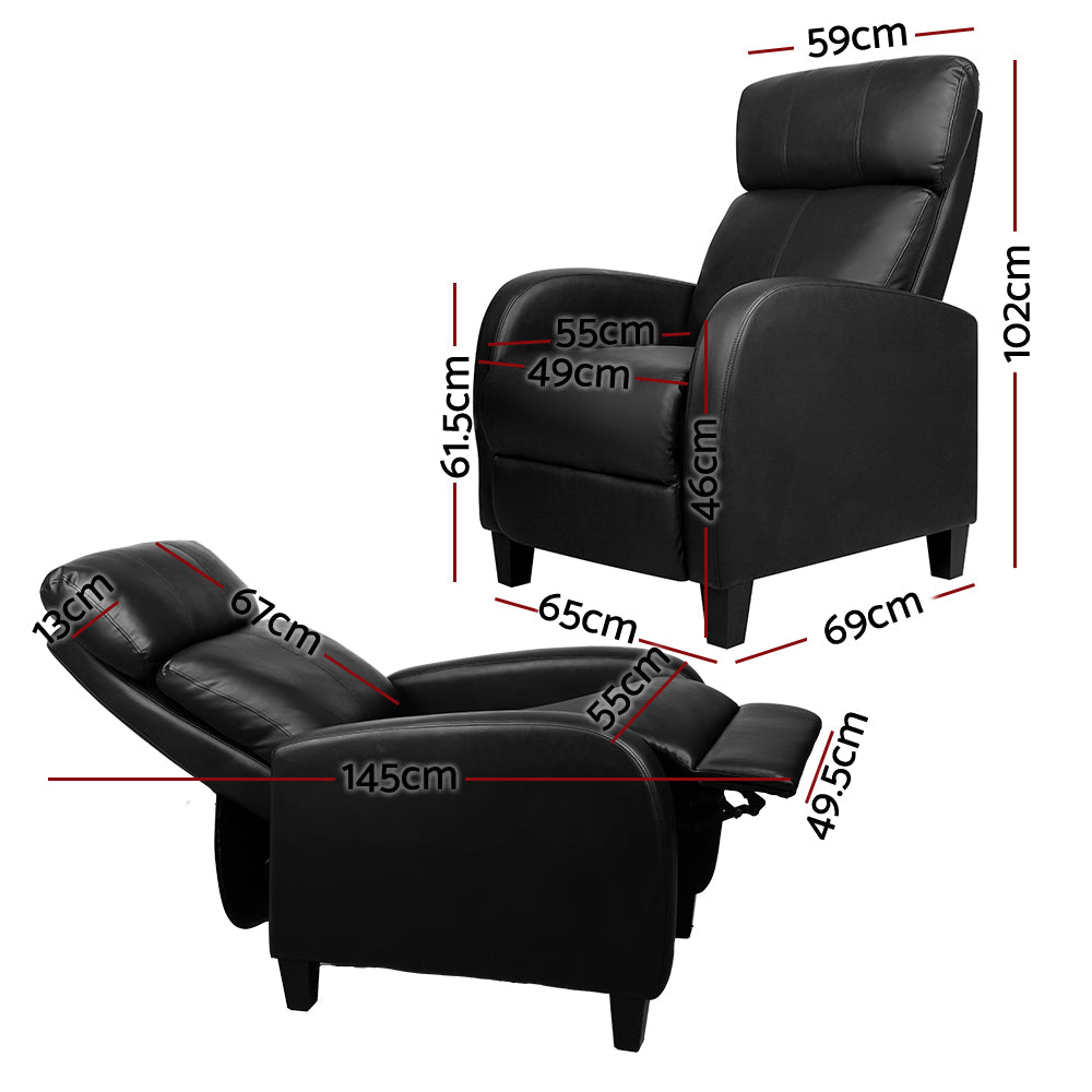 Sofa Recliner PU Leather Reclining Armchair - Black