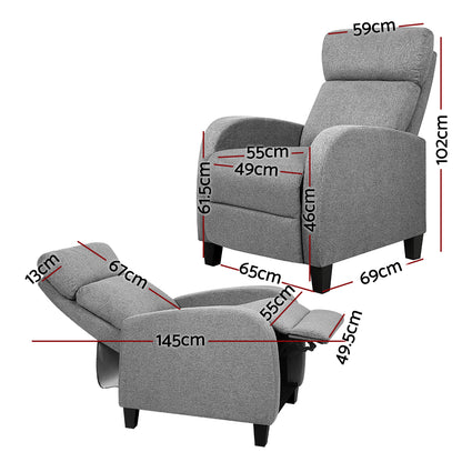 Sofa Recliner Fabric Reclining Armchair - Grey