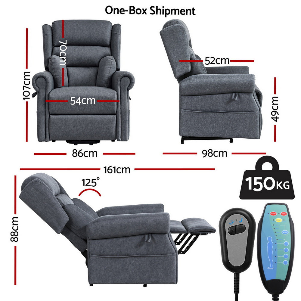 Massage Electric Recliner Chair Heated Sofa - Grey