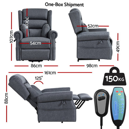 Massage Electric Recliner Chair Heated Sofa - Grey