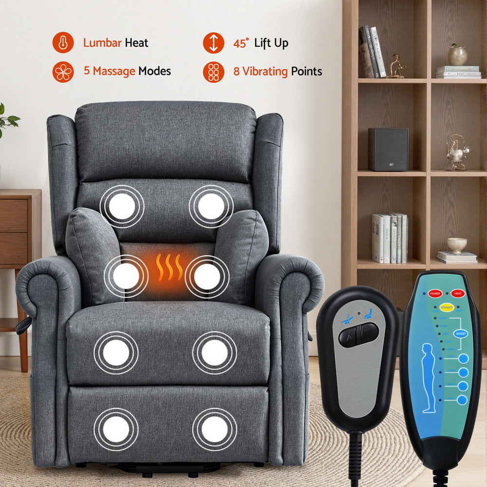 Massage Electric Recliner Chair Heated Sofa - Grey