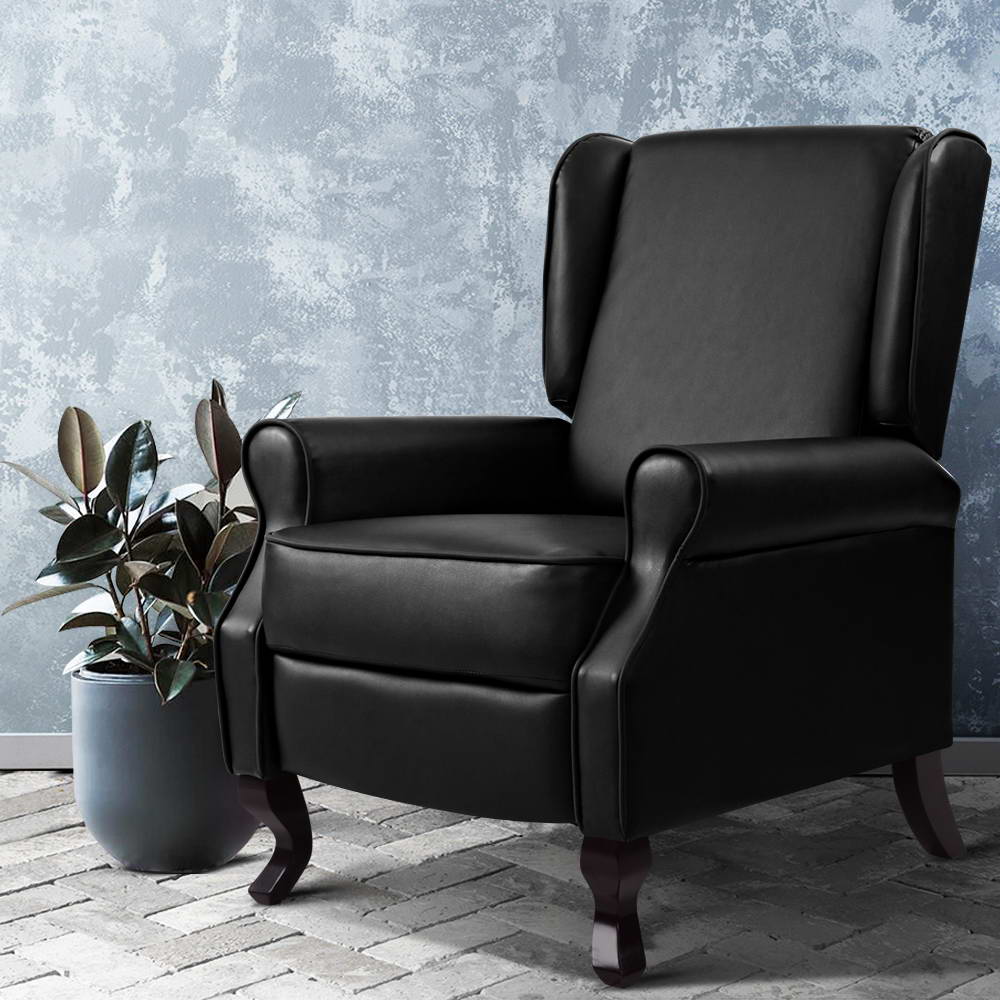 Domini Recliner Armchair - Black Faux Leather