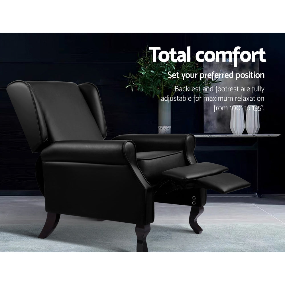 Domini Recliner Armchair - Black Faux Leather